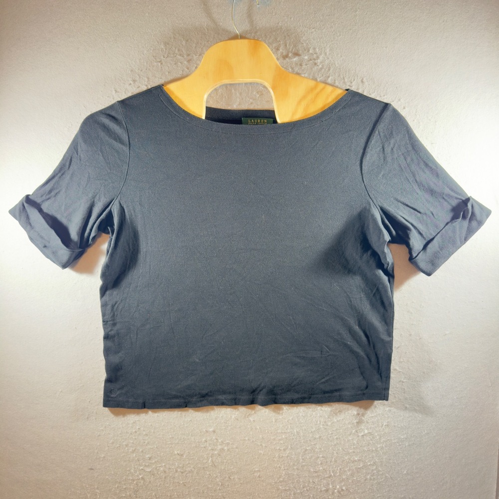 1389 |Lauren Ralph Lauren Cotton Boatneck Cuffed Short Sleeve Tee Black Women 3X